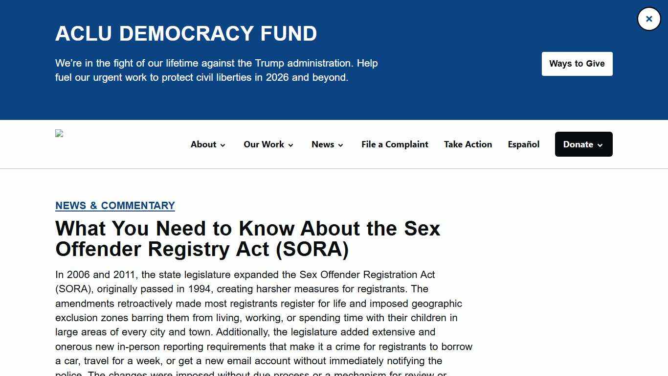 What You Need to Know About the Sex Offender Registry Act (SORA) - ACLU of Michigan