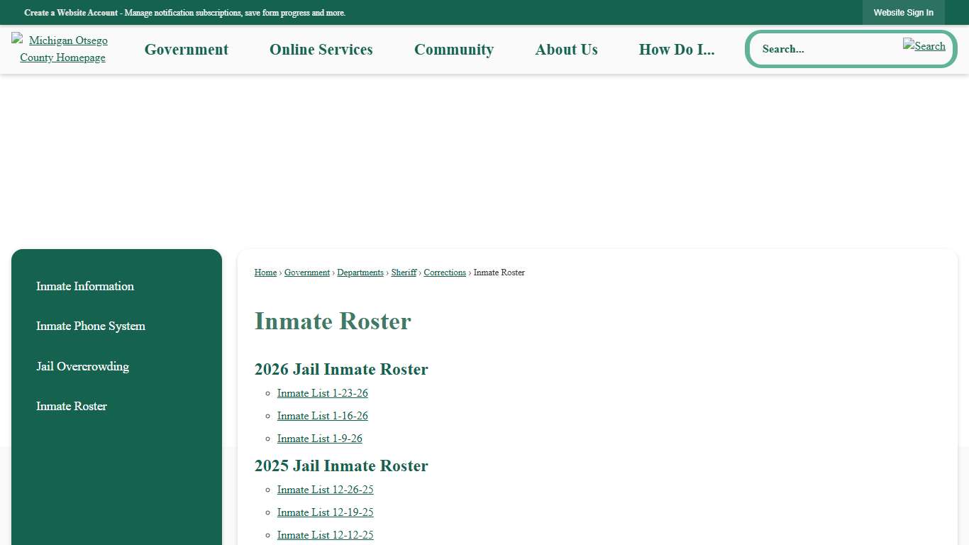 Inmate Roster Otsego County, MI